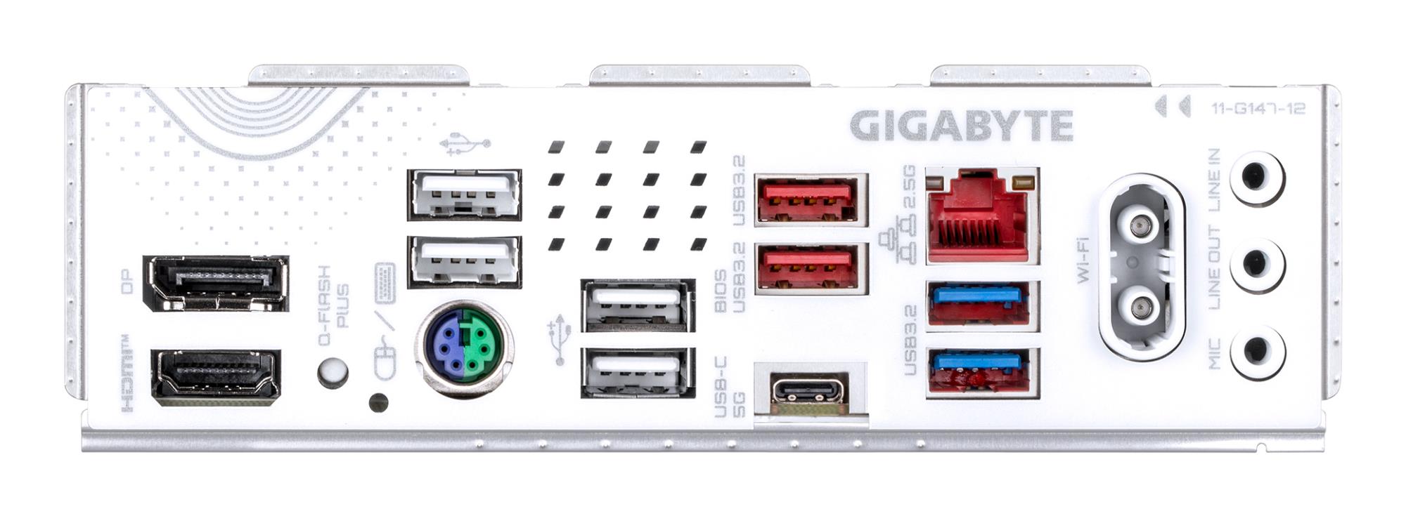 2c2c6188-9683-4112-8fad-19efd44b5002 Motininė plokštė Gigabyte B850 EAGLE WF7 ICE, šoninis vaizdas su jungtimis