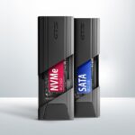 USB-C 10Gbps dėžutė EEM2-GTS2, matoma iš šono su atidarymu