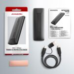 AXAGON EEM2-GTS2 dėžutė, matoma iš šono, su USB-C jungtimi