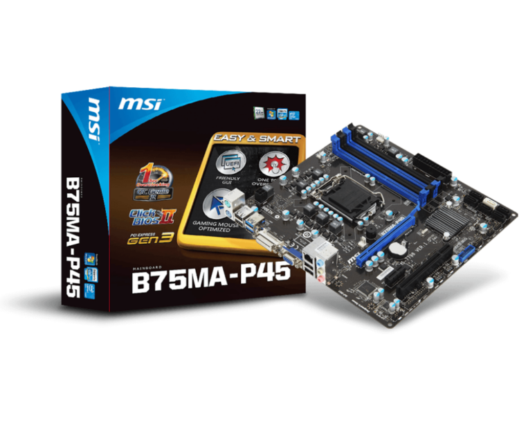 MSI B75MA-P45 pagrindinė plokštė su Intel B75 čipsetu