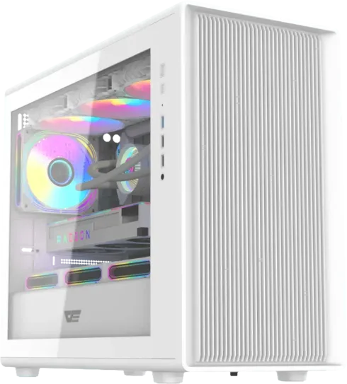 DarkFlash DB460M White su 4 ARGB ventiliatoriais ir skaidriu šoniniu paneliu