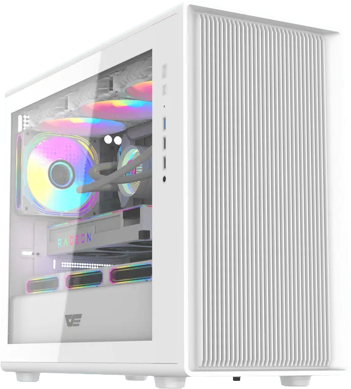 202501140029307 DarkFlash DB460M White su 4 ARGB ventiliatoriais ir skaidriu šoniniu paneliu