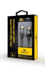 HDMI kabelis su Ethernet, 2 m ilgio, rodomas iš šono