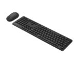 Asus CW100 klaviatūra ir pelė, matoma iš šono su laidų jungtimis