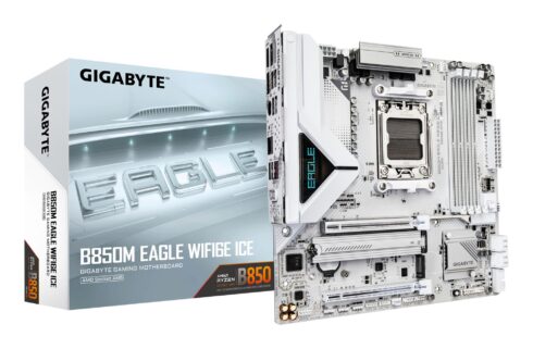Gigabyte B850M EAGLE WF6E ICE su AM5 procesoriaus lizdu ir DDR5 atmintimi
