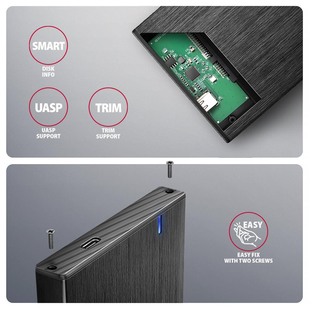 8a96e2cc-cdec-41e2-b1c3-f0af583f2ff7-1 AXAGON EE25-XA6C USB-C 3.2 Gen 1 - SATA 6G 2.5" External ALINE Box
