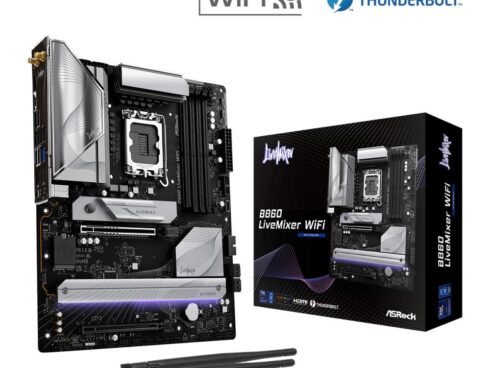 Mainboard ASROCK Intel B860 Express LGA1851 ATX Memory DDR5 Memory slots 4 1xPCI-Express 4.0 16x 1xPCI-Express 5.0 16x 1xM.2 1xHDMI 1xAudio-Out 1xMicrophone 6xUSB 2.0 6xUSB 3.2 1xUSB-C w/Thunderbolt 1xOptical S/PDIF 1xRJ45 B860LIVEMIXERWIFI