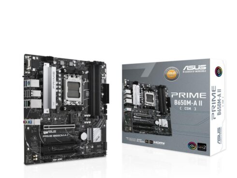 Mainboard ASUS AMD B650 SAM5 Micro-ATX Memory DDR5 Memory slots 4 2xPCI-Express 4.0 16x 2xM.2 1xVGA 1xHDMI 1xDisplayPort 4xUSB 2.0 4xUSB 3.2 1xPS/2 1xRJ45 3xAudio port PRIMEB650M-AII-CSM
