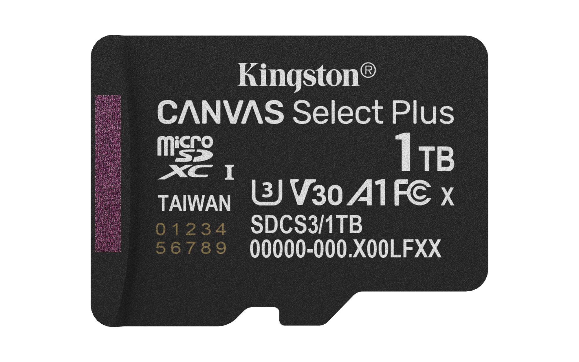 0590f630-10c9-4f13-b79b-3d116e4941b2 Kingston Memory card | Canvas Select Plus | 1000 GB | microSD | Flash memory Class 10, UHS-I, U1/U3, video 10/30, A1