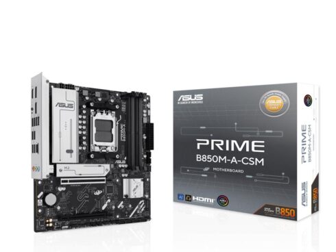Mainboard ASUS AMD B850 SAM5 Micro-ATX Memory DDR5 Memory slots 4 1xPCI-Express 4.0 16x 1xPCI-Express 5.0 16x 3xM.2 1xHDMI 2xDisplayPort 4xUSB 2.0 4xUSB 3.2 1xRJ45 3xAudio port PRIMEB850M-A-CSM
