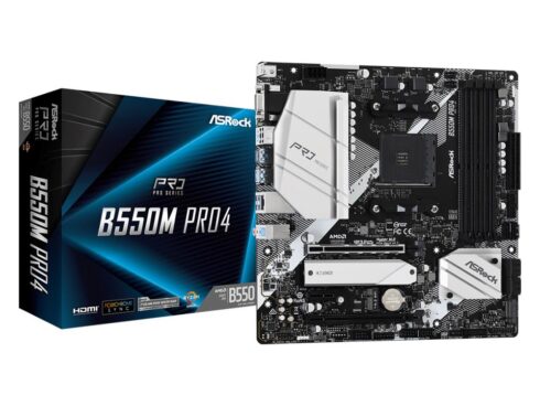 Mainboard ASROCK AMD B550 SAM4 MicroATX 1xPCI-Express 3.0 1x 1xPCI-Express 3.0 16x 1xM.2 1xPCI-Express 4.0 16x Memory DDR4 Memory slots 4 1x15pin D-sub 1xHDMI 1xDisplayPort 2xUSB 2.0 1xUSB type C 5xUSB 3.2 1xPS/2 1xRJ45 3xAudio port B550MPRO4