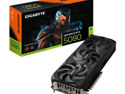 Graphics Card GIGABYTE NVIDIA GeForce RTX 5080 16 GB GDDR7 256 bit PCIE 5.0 16x GPU 2670 MHz Triple slot Fansink 1xHDMI 3xDisplayPort GV-N5080WF3OC-16GD1.0