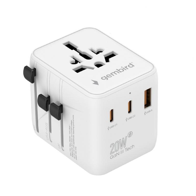 1957e7e9-bb03-45c0-8e3c-3373c1c622a6 Gembird TPA-1A2C20-01-W Universal travel power adapter, 20 W, white | Gembird