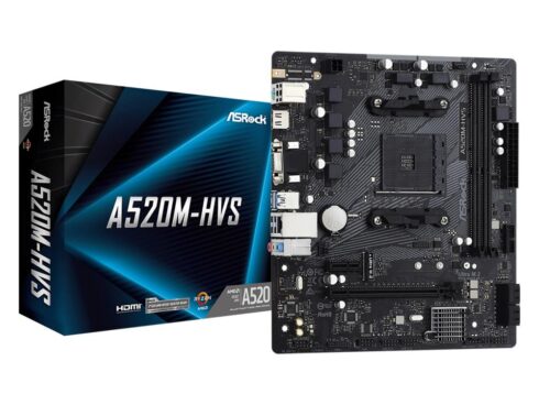 Mainboard ASROCK AMD A520 SAM4 Micro-ATX Memory DDR4 Memory slots 2 1xPCI-Express 3.0 1x 1xPCI-Express 3.0 16x 1xM.2 1x15pin D-sub 1xHDMI 2xAudio-In 1xAudio-Out 2xUSB 2.0 4xUSB 3.2 1xPS/2 1xRJ45 A520M-HVS