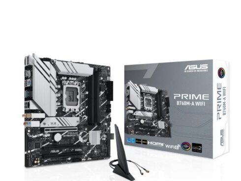 Mainboard ASUS Intel B760 Express LGA1700 Micro-ATX Memory DDR5 Memory slots 4 3xPCI-Express 4.0 16x 2xM.2 2xHDMI 1xDisplayPort 4xUSB 2.0 2xUSB 3.2 1xPS/2 1xRJ45 3xAudio port PRIMEB760M-AWIFI