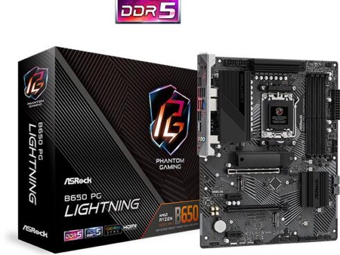 Mainboard ASROCK AMD B650 SAM5 ATX Memory DDR5 Memory slots 4 2xPCI-Express 4.0 1x 2xPCI-Express 4.0 16x 3xM.2 1xHDMI 1xAudio-In 1xAudio-Out 1xMicrophone 4xUSB 2.0 7xUSB 3.2 2xUSB-C 1xRJ45 B650PGLIGHTNING