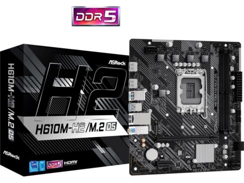 Mainboard ASROCK Intel H610 LGA1700 Micro-ATX Memory DDR5 Memory slots 2 1xPCI-Express 3.0 1x 1xPCI-Express 4.0 16x 1xM.2 2xHDMI 4xUSB 2.0 2xUSB 3.2 1xPS/2 1xRJ45 3xAudio port H610M-H2/M.2D5