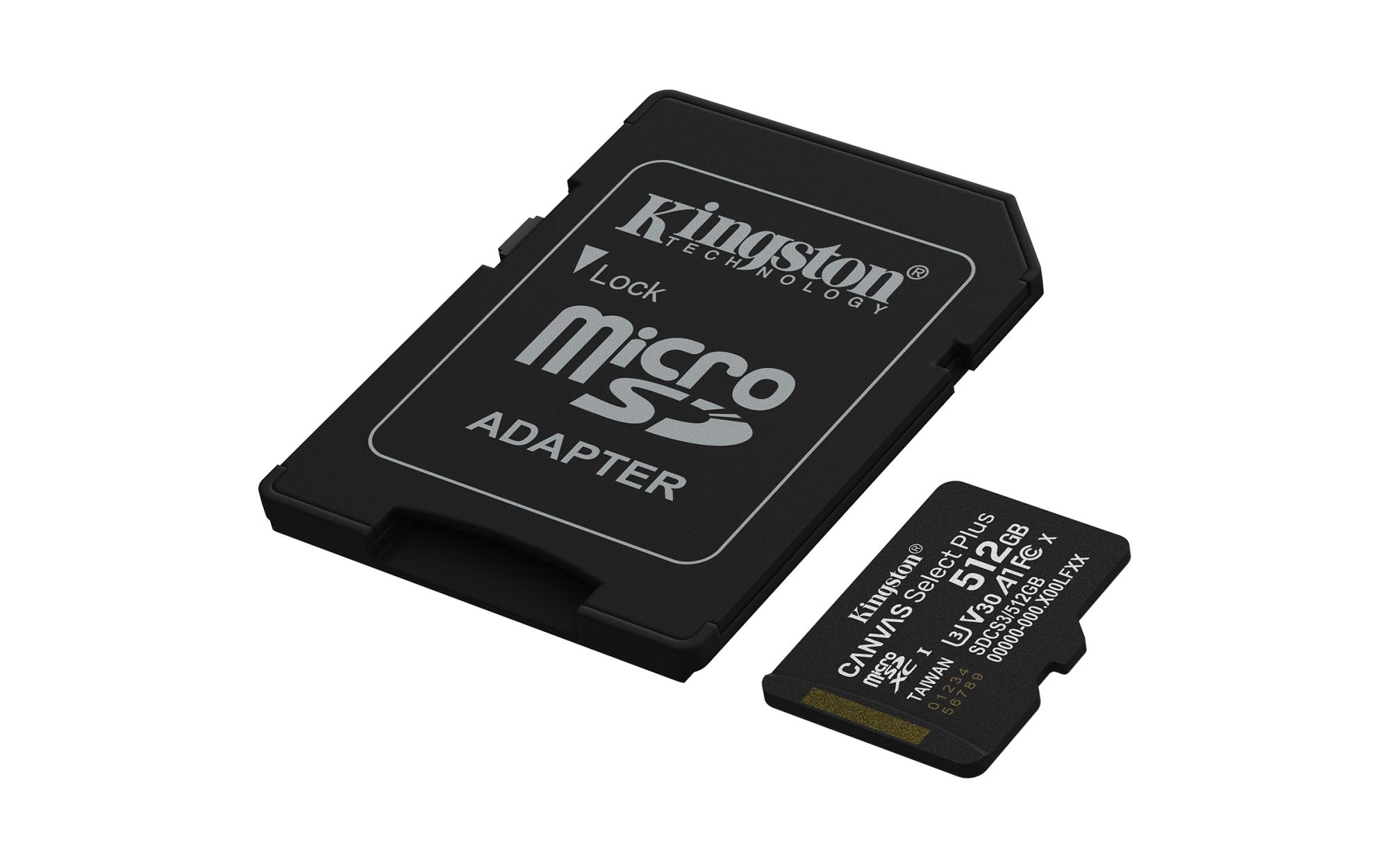48a55d80-dc69-4f05-a3ad-80907840c9bb Kingston Canvas Select Plus | 512 GB | microSD | Flash memory Class 10, UHS-I, U1/U3, video 10/30, A1