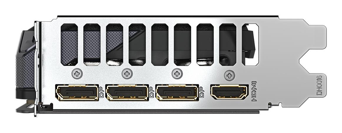 690f358d-9067-4a56-b885-514df9f7c03e Vaizdo plokštė GIGABYTE NVIDIA GeForce RTX 5060 Ti, iš šono su matomu aušinimo sistema