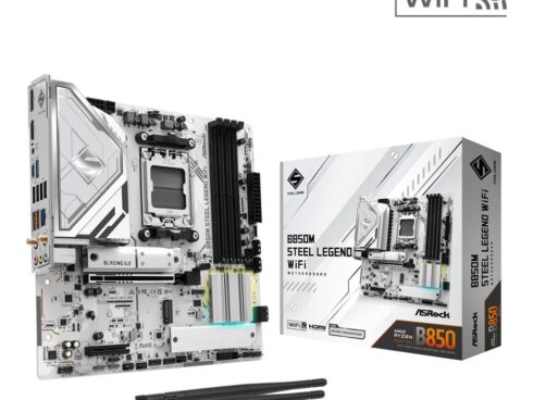Mainboard ASROCK AMD B850 SAM5 Micro-ATX Memory DDR5 Memory slots 4 4xPCI-Express 4.0 4x	 1xPCI-Express 5.0 16x 1xM.2 1xHDMI 1xDisplayPort 1xAudio-In 1xAudio-Out 1xMicrophone 4xUSB 2.0 3xUSB 3.2 1xUSB-C 1xRJ45 B850MSTEELLEGENDWIFI