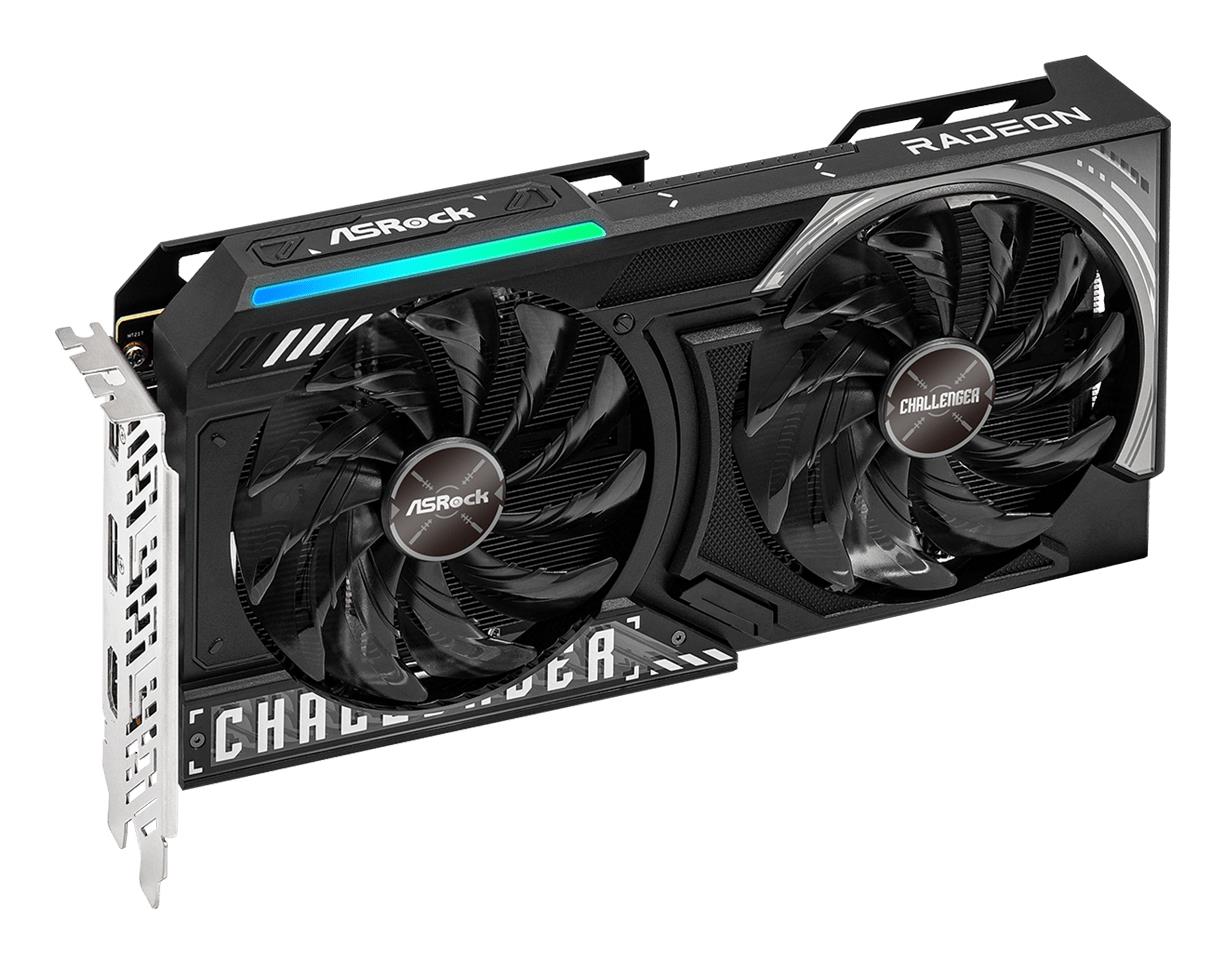 714aa99e-c32c-4571-b10a-f64697d7839d Vaizdo plokštė ASROCK Radeon RX 9060 XT, šoninis vaizdas su aušinimo sistema