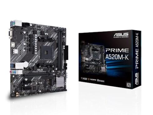 Mainboard ASUS AMD A520 SAM4 MicroATX 2xPCI-Express 3.0 1x 1xPCI-Express 3.0 16x 1xM.2 Memory DDR4 Memory slots 2 1x15pin D-sub 1xHDMI 2xUSB 2.0 4xUSB 3.2 type B 1xPS/2 3xStereo jack 3.5mm 1xRJ45 PRIMEA520M-K