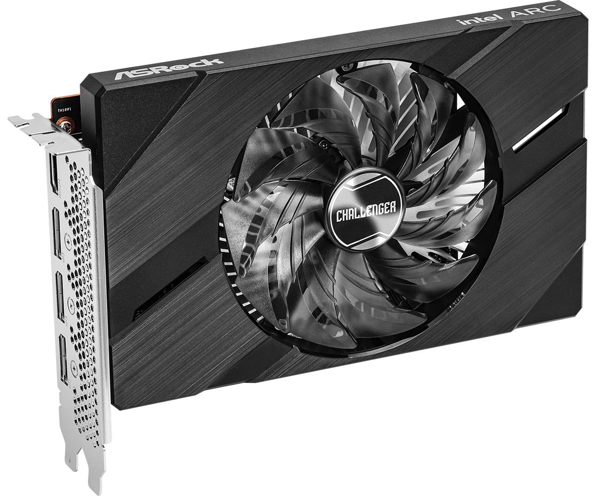 7689a117-b447-4276-8ff7-b0e78b151305 Vaizdo plokštė ASROCK Intel Arc A380 su vienu ventiliatoriumi ir HDMI, DisplayPort jungtimis
