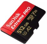 SanDisk 512GB microSD kortelė su adapteriu, matoma iš šono