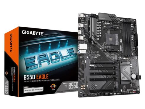 Mainboard GIGABYTE AMD B550 SAM4 ATX Memory DDR4 Memory slots 4 4xPCI-Express 3.0 1x 1xPCI-Express 4.0 16x 2xM.2 1xHDMI 4xUSB 2.0 1xUSB 3.2 type B 2xUSB 3.2 1xUSB-C 1xRJ45 3xAudio port B550EAGLE1.0