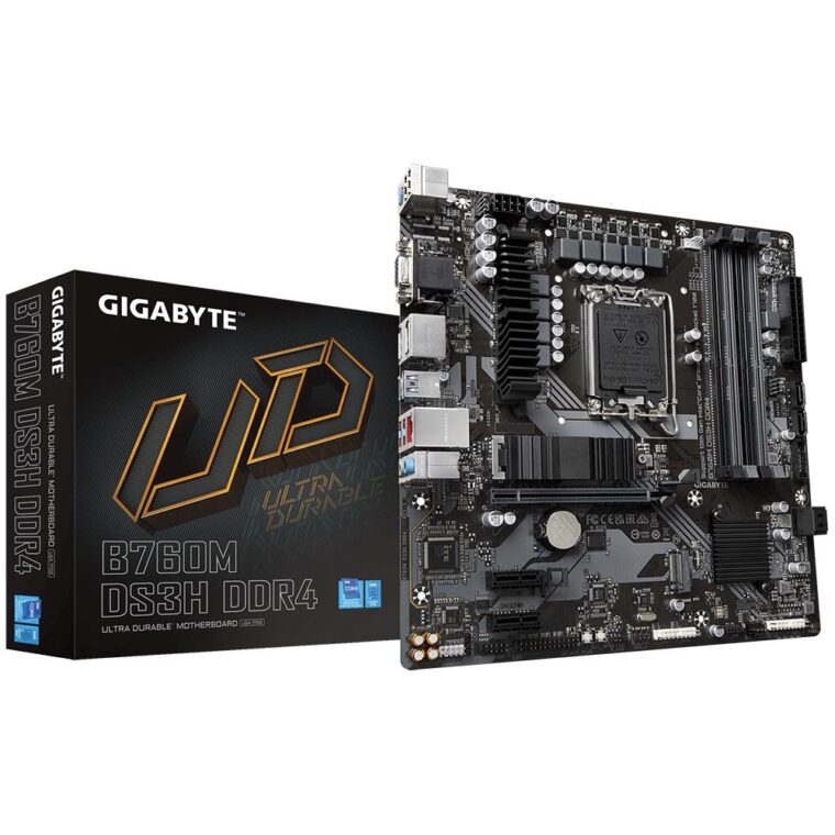 GIGABYTE B760MDS3H DDR4 motininė plokštė su LGA1700 soketu ir 4 atminties slotais