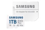 SAMSUNG EVO Plus microSDXC 1TB kortelė, artimas vaizdas su etiketėmis