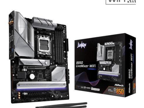 Mainboard ASROCK AMD B850 SAM5 ATX Memory DDR5 Memory slots 4 2xPCI-Express 4.0 16x 1xPCI-Express 5.0 16x 1xM.2 1xHDMI 1xDisplayPort 1xAudio-In 1xAudio-Out 2xUSB 2.0 1xUSB-C 1xOptical S/PDIF 1xRJ45 B850LIVEMIXERWIFI