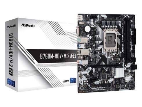 Mainboard ASROCK Intel B760 Express LGA1700 Micro-ATX Memory DDR4 Memory slots 2 2xPCI-Express 3.0 1x 1xPCI-Express 4.0 16x 2xM.2 1x15pin D-sub 1xHDMI 1xDisplayPort 2xUSB 2.0 3xUSB 3.2 1xUSB-C 1xPS/2 1xRJ45 3xAudio port B760M-HDV/M.2D4