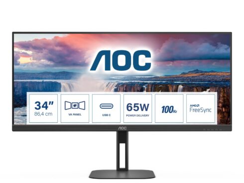 LCD Monitor AOC 34 " 3440 x 1440 pixels UltraWide Quad HD Native aspect ratio 21:9 LCD Flat U34V5C/BK