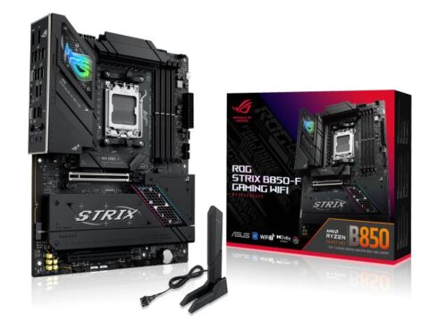 Mainboard ASUS AMD B850 SAM5 ATX Memory DDR5 Memory slots 4 1xPCI-Express 4.0 16x 1xPCI-Express 5.0 16x 4xM.2 1xHDMI 1xDisplayPort 12xUSB 2.0 3xUSB-C 1xUSB-C w/Thunderbolt 1xOptical S/PDIF 1xRJ45 2xAudio port STRIXB850-FGAMINGWIFI