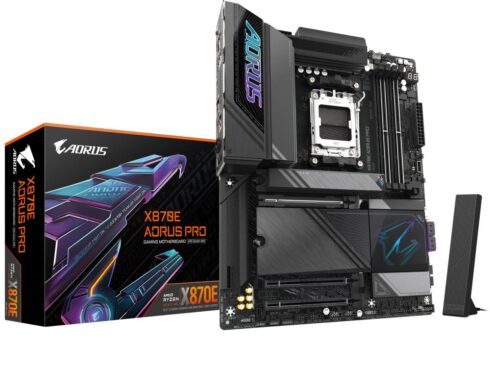 Mainboard GIGABYTE AMD X870E SAM5 ATX Memory DDR5 Memory slots 4 1xPCI-Express 3.0 4x 1xPCI-Express 4.0 4x	 1xPCI-Express 5.0 16x 4xM.2 1xHDMI 2xUSB 2.0 7xUSB 3.2 2xUSB-C 1xOptical S/PDIF 1xRJ45 2xAudio port X870EAORUSPRO1.1