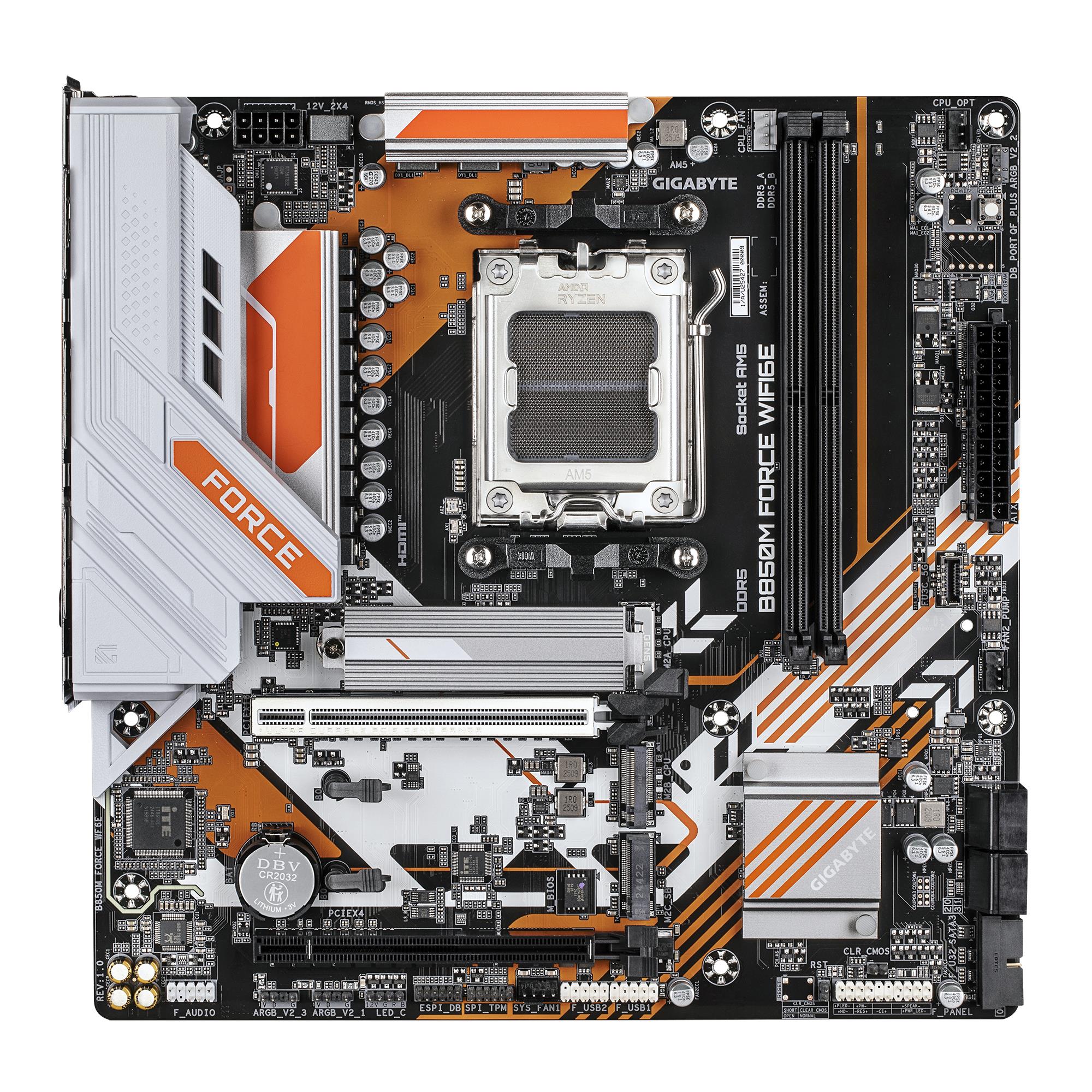 a748ffb5-c59e-4f23-ad10-5a29579a841b Gigabyte B850M FORCE WIFI6E (rev. 1.0) | Processor family AMD | Processor socket AM5 | DDR5 | Supported hard disk drive interfaces SATA, M.2 | Number of SATA connectors 4