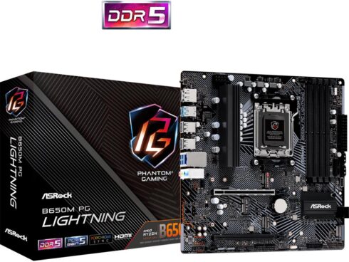 Mainboard ASROCK AMD B650 SAM5 Micro-ATX Memory DDR5 Memory slots 4 1xPCI-Express 3.0 16x 1xPCI-Express 4.0 16x 3xM.2 1xHDMI 1xDisplayPort 4xUSB 2.0 3xUSB 3.2 1xUSB-C 1xRJ45 3xAudio port B650MPGLIGHTNING