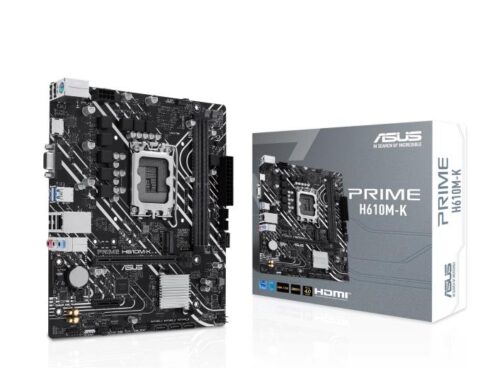 Mainboard ASUS Intel H610 LGA1700 Micro-ATX Memory DDR5 Memory slots 2 1xPCI-Express 3.0 1x 1xPCI-Express 4.0 16x 1xM.2 1x15pin D-sub 1xHDMI 4xUSB 2.0 2xUSB 3.2 1xPS/2 1xRJ45 3xAudio port PRIMEH610M-K