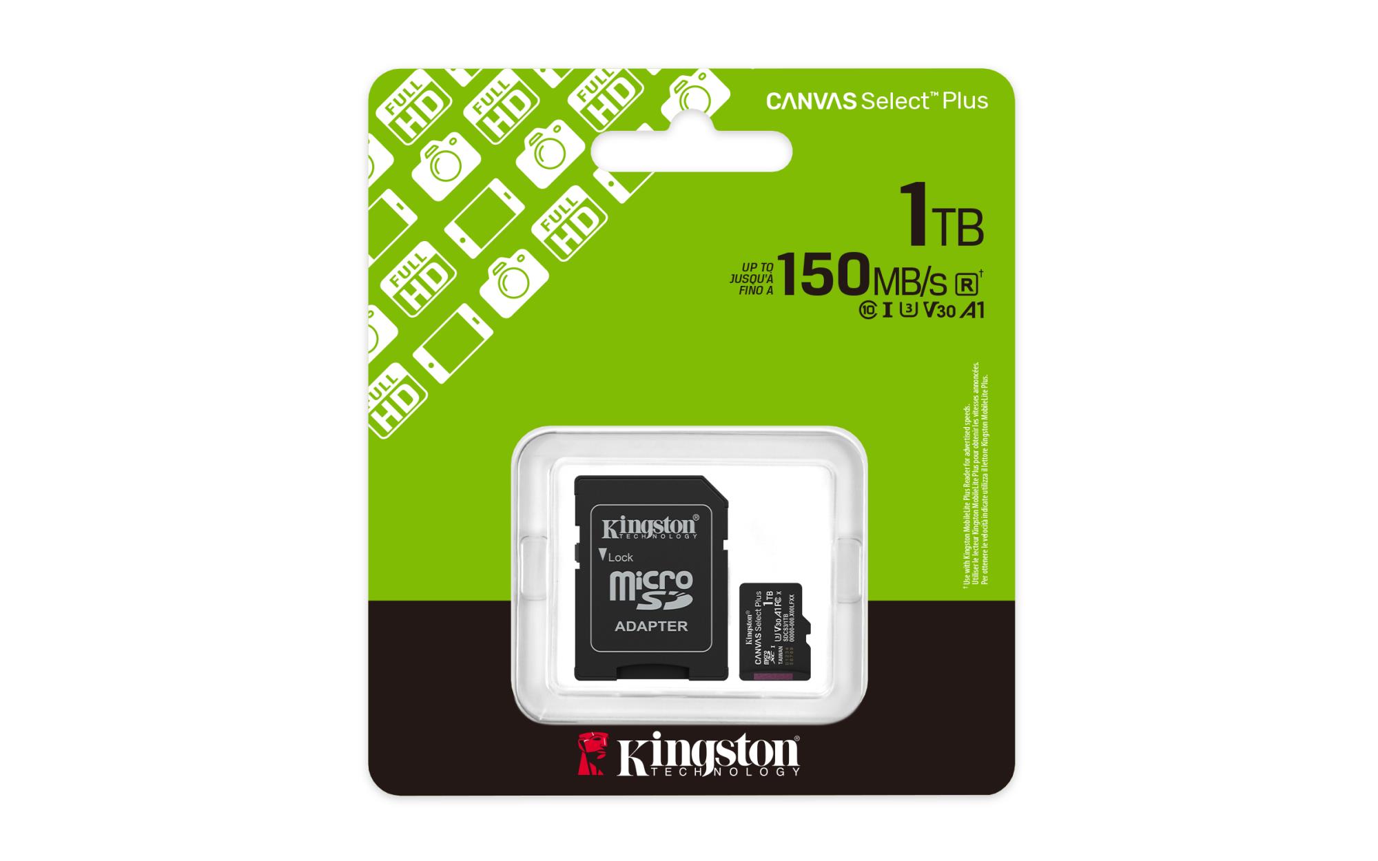 bdf312ce-0a31-447c-bad7-4b107ded294e Kingston Memory card | Canvas Select Plus | 1000 GB | microSD | Flash memory Class 10, UHS-I, U1/U3, video 10/30, A1