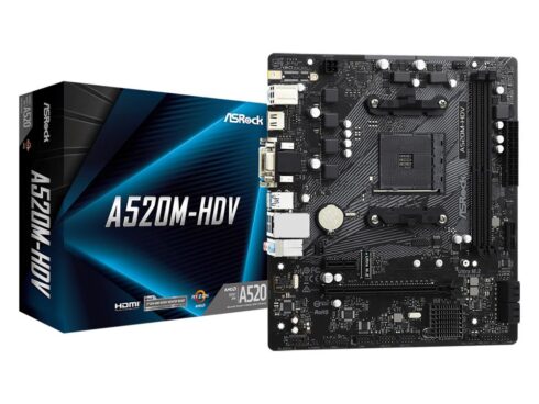 Mainboard ASROCK AMD A520 SAM4 Micro-ATX Memory DDR4 Memory slots 2 1xPCI-Express 3.0 1x 1xPCI-Express 3.0 16x 1xM.2 1x15pin D-sub 1xDVI-D 1xHDMI 2xAudio-In 1xAudio-Out 2xUSB 2.0 4xUSB 3.2 1xPS/2 1xRJ45 A520M-HDV