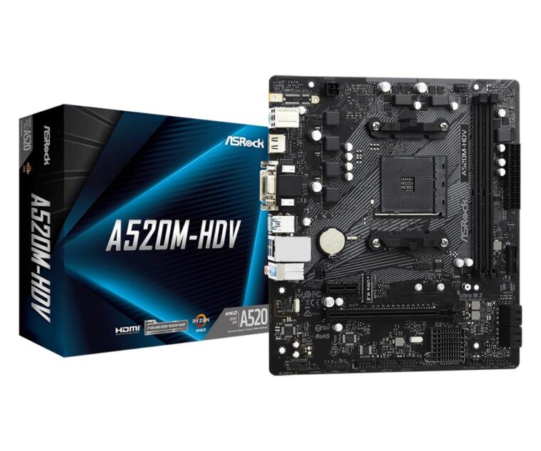 ASROCK A520M-HDV motininė plokštė su AMD A520 ir DDR4 atmintimi