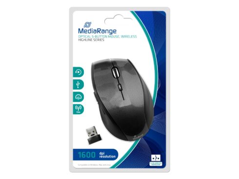 MOUSE USB OPTICAL WRL 5-BUTTON/BLACK MROS207 MEDIARANGE