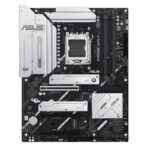 ASUS PRIME X870-P motininė plokštė, viršutinė peržiūra su jungtimis ir lizdais