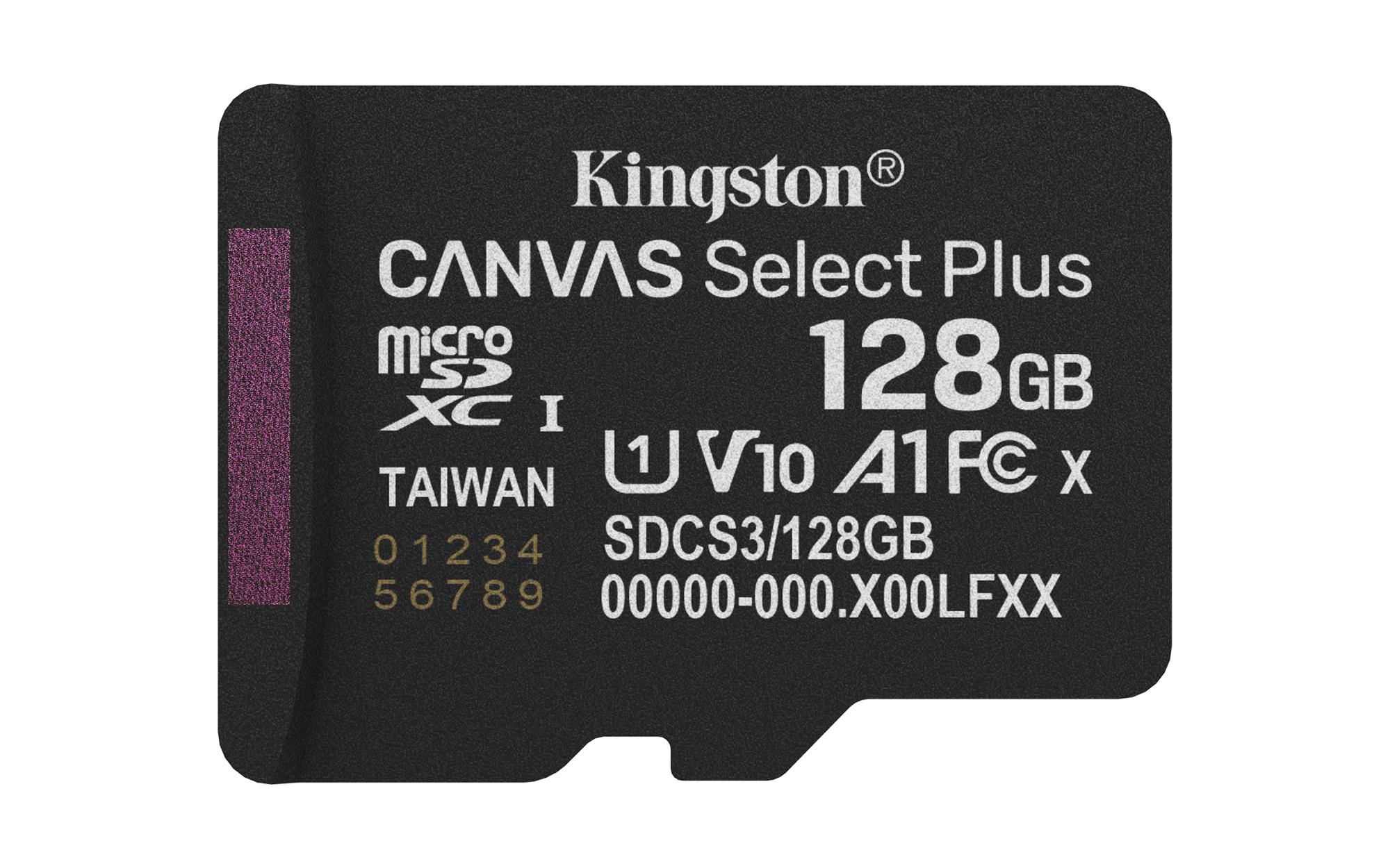 e2e6c5af-c50a-4e91-9bb1-b028eb82d902 Kingston Canvas Select Plus | 128 GB | microSD | Flash memory Class 10, UHS-I, U1/U3, video 10/30, A1