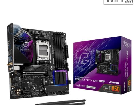 Mainboard ASROCK AMD B850 SAM5 Micro-ATX Memory DDR5 Memory slots 4 1xHDMI 1xDisplayPort 1xAudio-In 1xAudio-Out 1xMicrophone 4xUSB 2.0 3xUSB 3.2 1xUSB-C 1xRJ45 B850MRIPTIDEWIFI