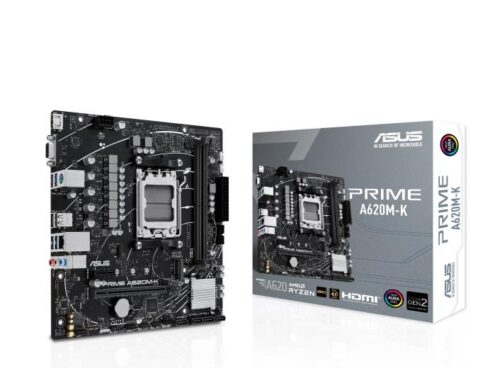 Mainboard ASUS AMD A620 Micro-ATX Memory DDR5 Memory slots 2 1xPCI-Express 3.0 1x 1xPCI-Express 4.0 16x 1xM.2 1x15pin D-sub 1xHDMI 2xUSB 2.0 4xUSB 3.2 1xPS/2 1xRJ45 3xAudio port PRIMEA620M-K