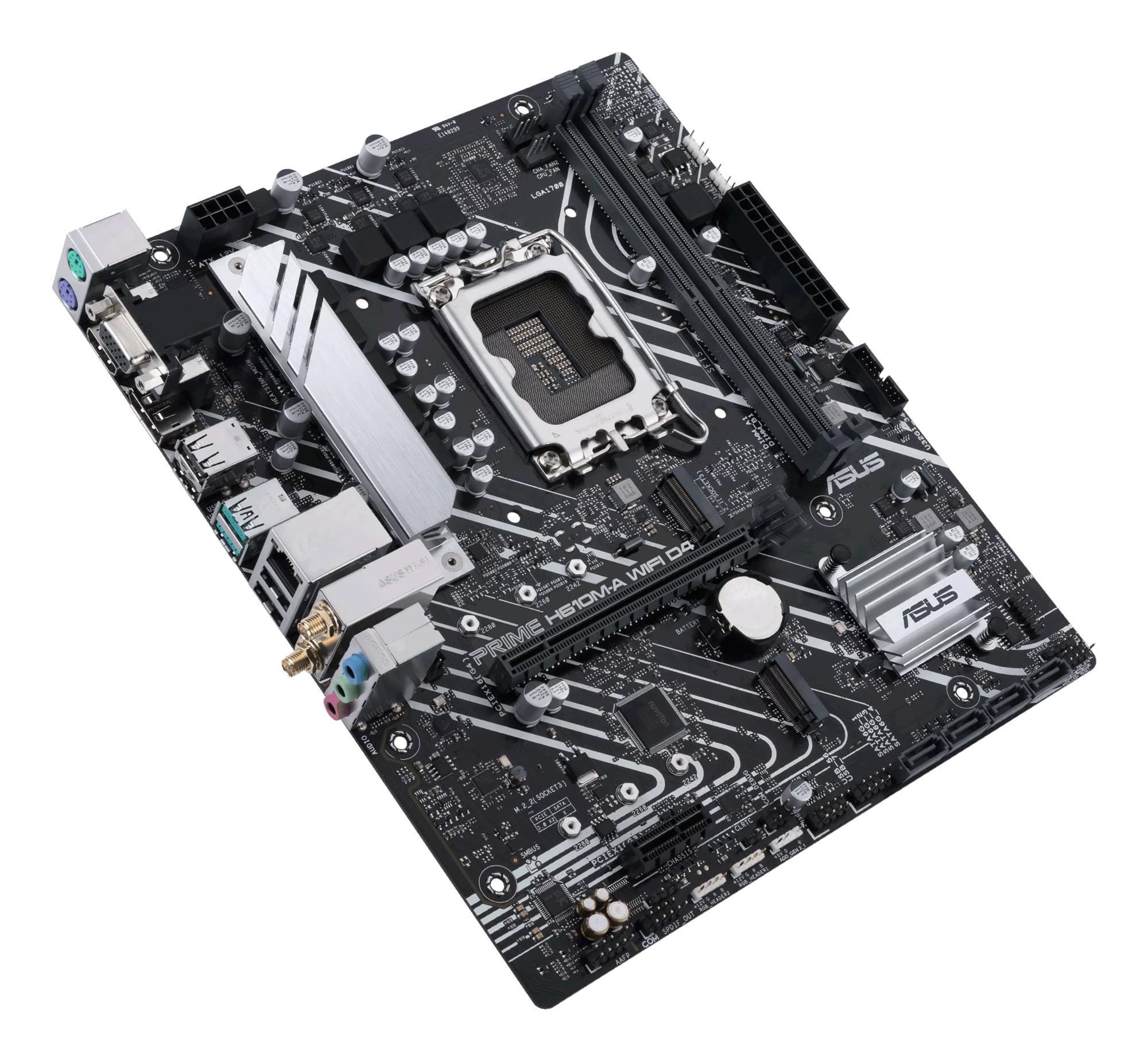 01ec78f3-263b-49b3-bdcc-1c6709a60741 Mainboard ASUS Intel H610 LGA1700 Micro-ATX Memory DDR4 Memory slots 2 1xPCI-Express 3.0 1x 1xPCI-Express 4.0 16x 2xM.2 1x15pin D-sub 1xHDMI 1xDisplayPort 2xAudio-In 1xAudio-Out 4xUSB 2.0 2xUSB 3.2 2xPS/2 1xRJ45 2xRF-Out H610M-AWIFID4