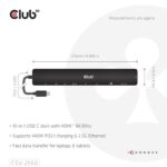 Doko stotelė Club 3D CSV-2550, matoma iš šono, rodo jungčių išdėstymą