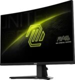 Monitorius MSI MAG27CQ6F, vaizdas iš šono, rodo kreivumą ir ekraną